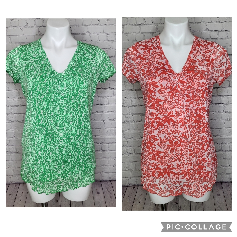 Liz Claiborne Two Top Bundle Colors Green and Red Orange Size M